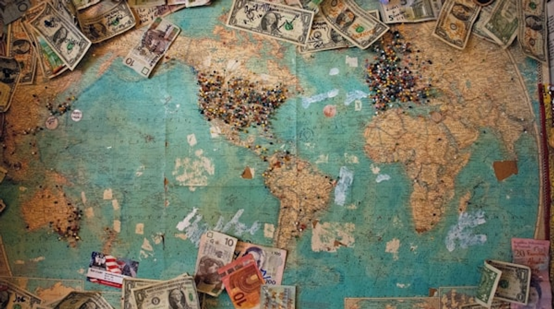 world map with money